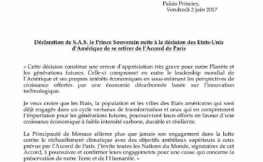 Message officiel (c) Palais Princier Message officiel (c) Palais Princier