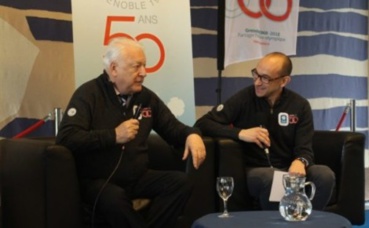 L’ancien patineur Alain Calmat avec Franck Corrihons en charge de la préparation du 50e anniversaire des Jeux olympiques pour la mairie de Grenoble. Photo (c) Anaïs Mariotti