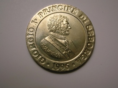Recto d'une pièce de 15 centimes de luigino frappée en 1996 et représentant le prince de Seborga