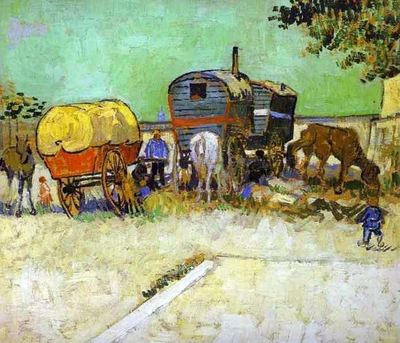 Le campement de gitans avec la caravane, par Vincent Van Gogh