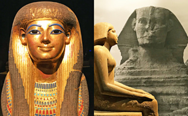 Masque funéraire de Touya et statue. Photos Montage (c) Charlotte Service-Longépé Masque funéraire de Touya et statue. Photos Montage (c) Charlotte Service-Longépé