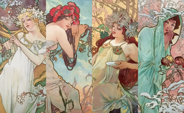 Les quatres saisons peintes par Mucha (1896). Photos et montage (c) Charlotte Service-Longépé Les quatres saisons peintes par Mucha (1896). Photos et montage (c) Charlotte Service-Longépé