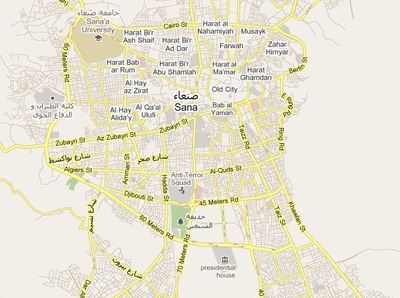 Carte de Sanaa et Taizz par Google Maps