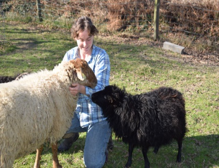 Saint-Cast le Guildo. Katell Lorre et deux de ses moutons, Sputnik et Mona Lisa. (c) Cindy Giraud.