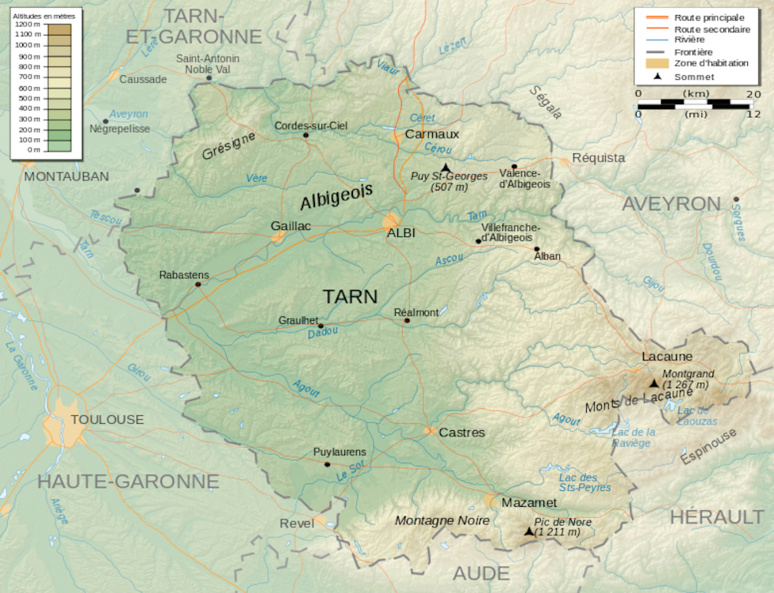 Carte de la région du Tarn (c) Wikimédia