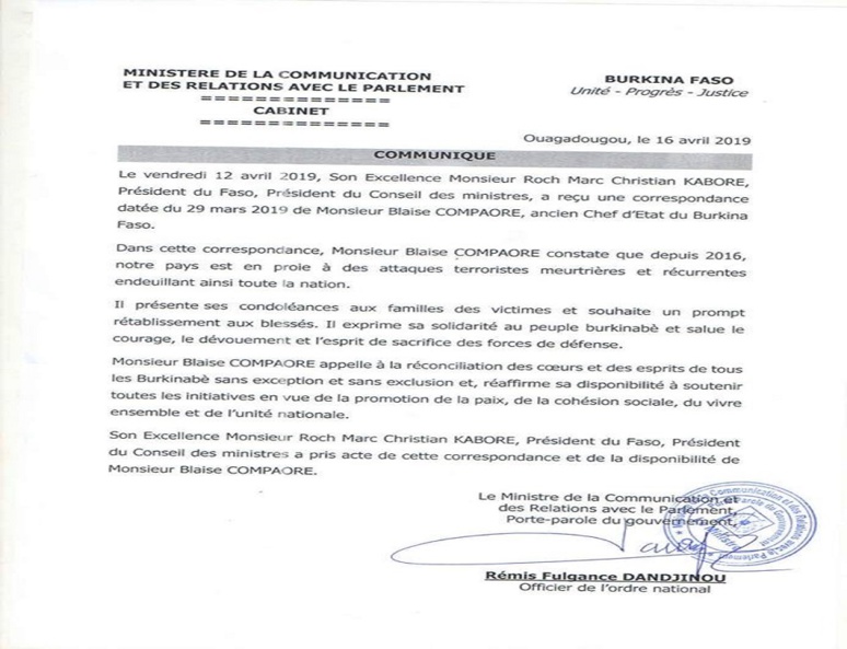 Le communiqué du Porte-parole du Gouvernement. (c) M. de la Communication Le communiqué du Porte-parole du Gouvernement. (c) M. de la Communication