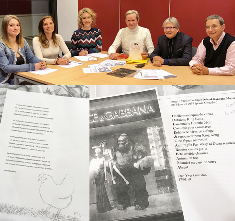 Les participants aux ateliers de Litérature du P.E.N. Club de Monaco à la Casa di Soci et quelques productions originales autour de la thématique des "animots". Photo (c) Charlotte Longépé. Les participants aux ateliers de Litérature du P.E.N. Club de Monaco à la Casa di Soci et quelques productions originales autour de la thématique des "animots". Photo (c) Charlotte Longépé.