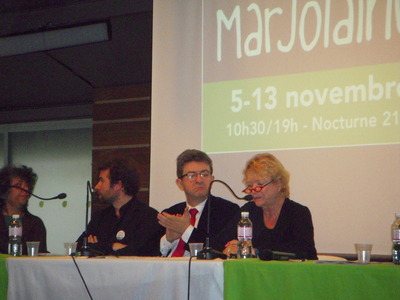 Jean-Luc Mélenchon, candidat du Front de Gauche, Eva Joly, candidate Europe Ecologie Les Verts, au Salon Marjolaine (c) Jean-Louis Courleux