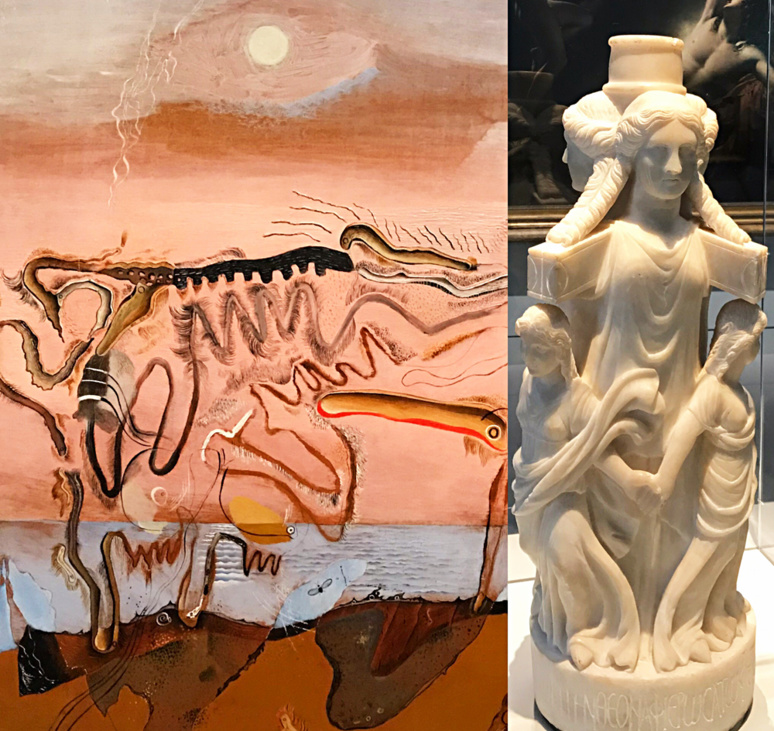 La vache spectral, 1928 (huile), Salvator Dali; Triple Hécate vers 389 après JC (marbre). Photo montage (c) Charlotte Longépé. La vache spectral, 1928 (huile), Salvator Dali; Triple Hécate vers 389 après JC (marbre). Photo montage (c) Charlotte Longépé.