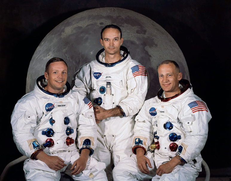 L'équipage d'Apollo 11 : Neil Armstrong, Michael Collins, Edwin E. Aldrin. Photo (c) NASA Human Space Flight Gallery