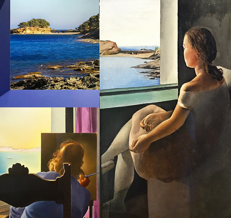 Jeux de miroirs et de fenêtres: Personnage vu de profil, huile sur carton 1925; Dali de dos peignant Gala, huile sur toile 1973. Photos montage (c) Charlotte Longépé. Jeux de miroirs et de fenêtres: Personnage vu de profil, huile sur carton 1925; Dali de dos peignant Gala, huile sur toile 1973. Photos montage (c) Charlotte Longépé.