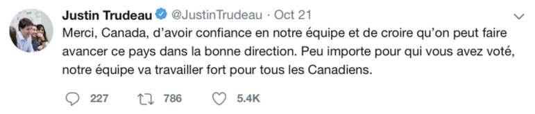 Le premier ministre canadien remercie ses électeurs sur twitter. Crédit photo: Twitter. Le premier ministre canadien remercie ses électeurs sur twitter. Crédit photo: Twitter.