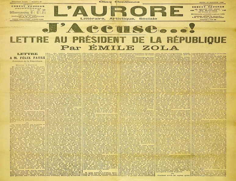 J'Accuse, dans le journal l'Aurore © Wikipédia