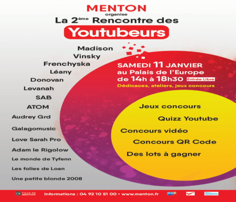 La rencontre des Youtubeurs revient pour sa econde édition à Menton (c) ville de Menton M.Veran La rencontre des Youtubeurs revient pour sa econde édition à Menton (c) ville de Menton M.Veran