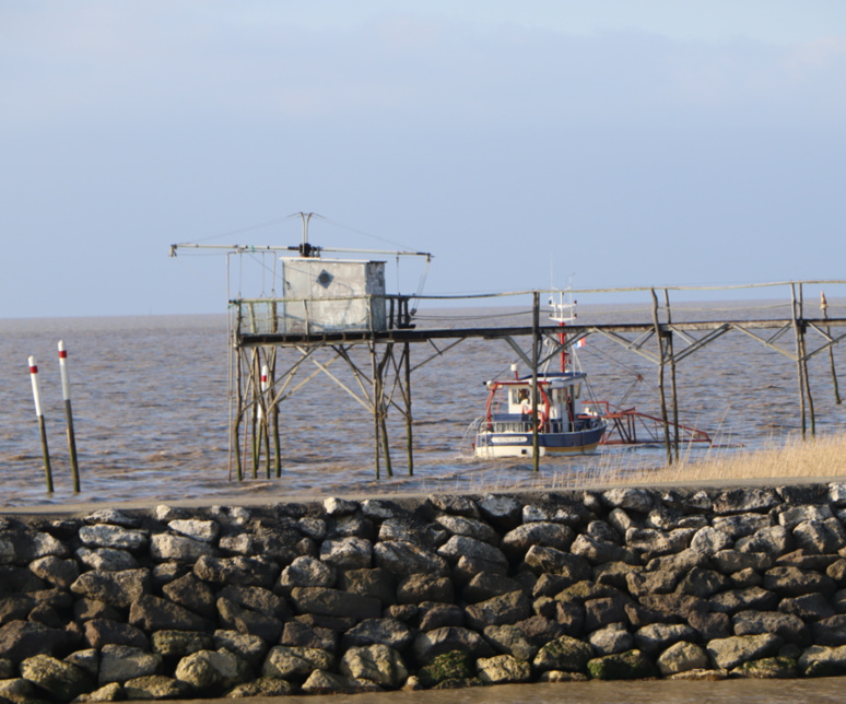 Carrelet de pêche à la sortie de l'estran, proche de Terres d'Oiseaux / © E.V. Carrelet de pêche à la sortie de l'estran, proche de Terres d'Oiseaux / © E.V.
