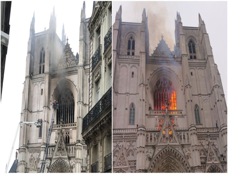 Un terrible incendie ravage la cathédrale de Saint-Pierre et Saint Paul de Nantes (C) capture d'écran