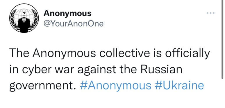 Le groupe Anonymous déclare publiquement sur Twitter, la guerre contre le gouvernement russe (c) Twitter Le groupe Anonymous déclare publiquement sur Twitter, la guerre contre le gouvernement russe (c) Twitter