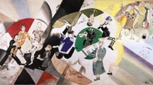 Extrait du tableau "L’introduction au théâtre d’art juif" de Chagall. Photo courtoisie (c) DR Extrait du tableau "L’introduction au théâtre d’art juif" de Chagall. Photo courtoisie (c) DR