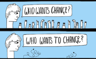 "Qui veut du changement?" "Qui veut changer?" Illustration (c) Alan O'Rourke