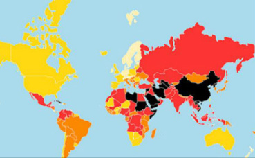 Carte de la liberté de la presse (c) Reporters sans frontières. Cliquez ici pour consulter les détails sur le site officiel