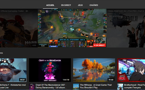 L'accueil de YouTube Gaming. Cliquez pour y accéder