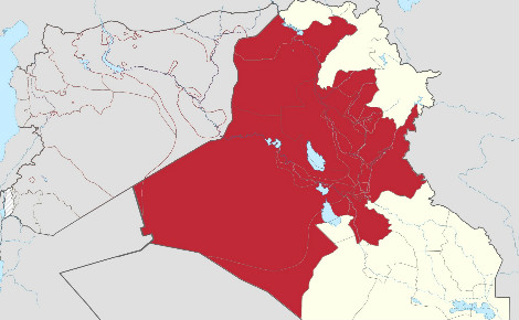 En rouge, les territoires d'Irak contrôlés par l'EI en juillet 2014. Illustration (c) Adrien Coffinet.