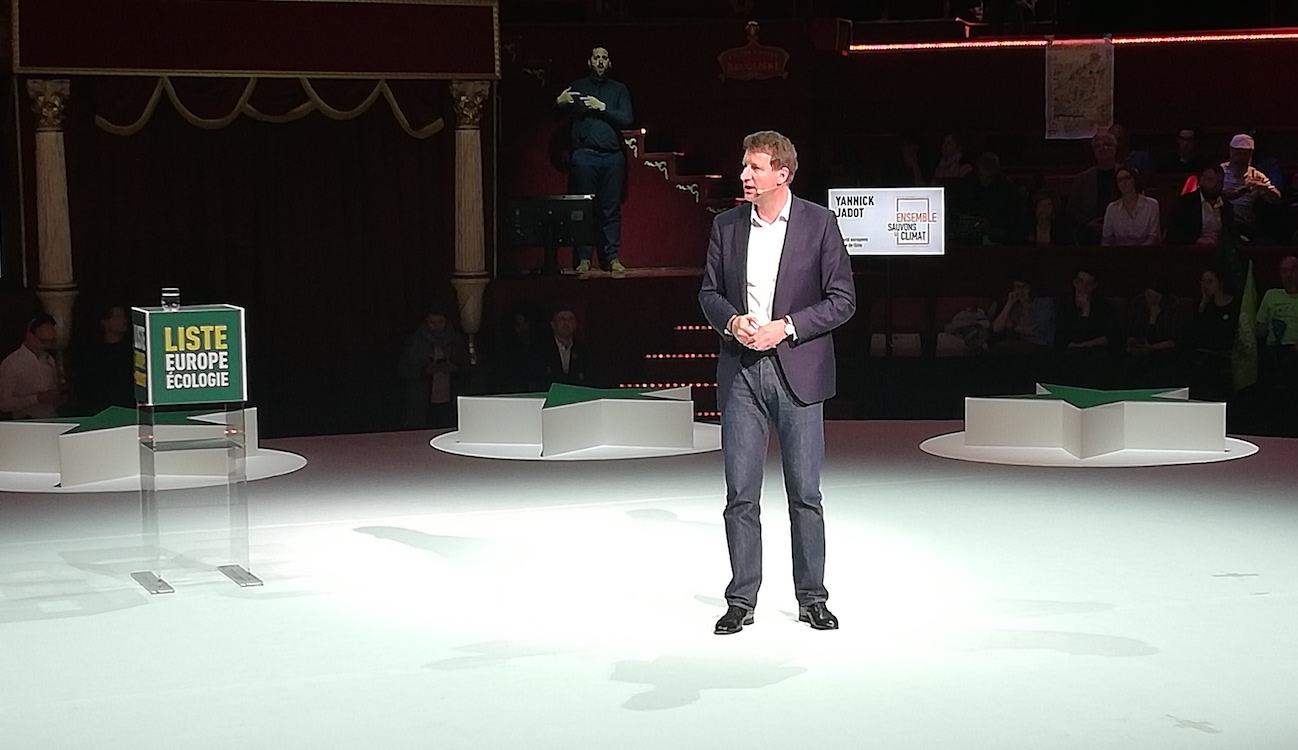 Yannick Jadot en meeting le 21 mai 2019 au Cirque d'hiver. Photo (c) Isabelle Lépine