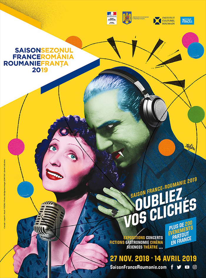 Une des affiches de la Saison France Roumanie - Edith Piaff à côté du Comte Dracula. Image (C) TofDru / Agence ©SUPER!