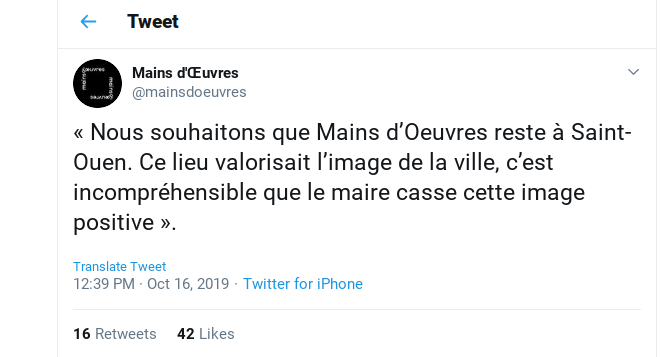 Mains d’Œuvres se mobilise. Crédits : https://twitter.com/
