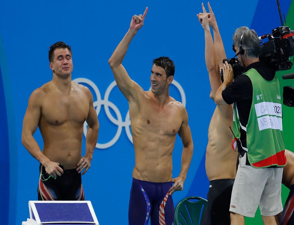 "On sait exactement quand ça va arriver (...) et puis là il faut attendre", Michael Phelps (à droite lors des J.O de Rio en 2016) (C) Fernando Frazao, Wikipedia