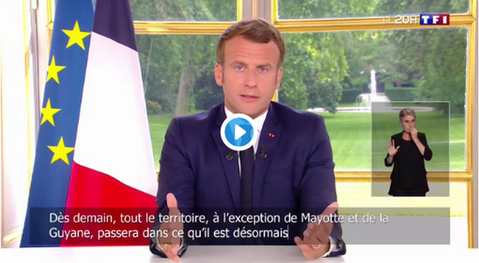 Emmanuel Macron s'est exprimé en direct dimanche 14 juin depuis l'Élysée © capture d'écran de la page Facebook JT TF1