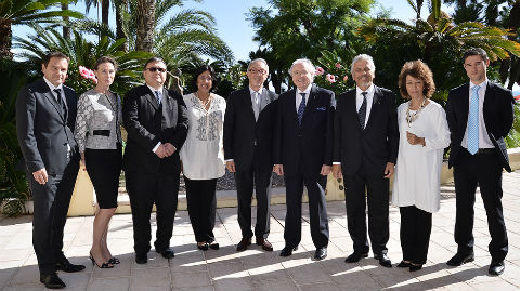 De gauche à droite: Vincent Lozza, Anne-Marie Boisbouvier, S.E.M. Héctor Michel Mujica Ricardo et son épouse, José Badia, S.E.M. Anthony Miceli Demajo; Eugénio Tuillier, Marie-Catherine Caruso-Ravera, John Anthony Buttigieg. Photo (c) Charly Gallo / CDP