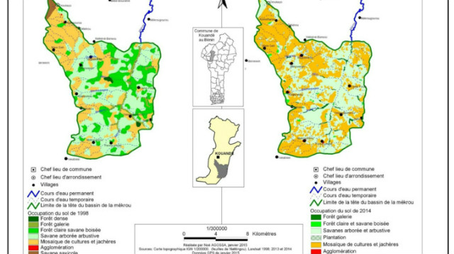 Evolution de l'occupation du sol au niveau de la tête du bassin entre 1998 et 2014
