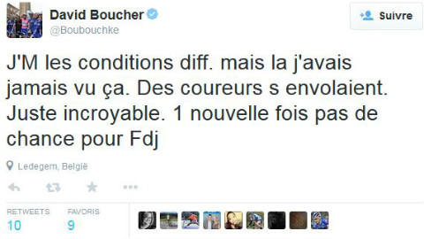 Un tweet du coureur David Boucher