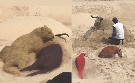 Sculpture de sable pour une exposition à ciel ouvert