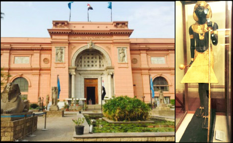 L'entrée du musée du Caire et la statue de Toutankhamon. Photos (c) Rima Ayoub