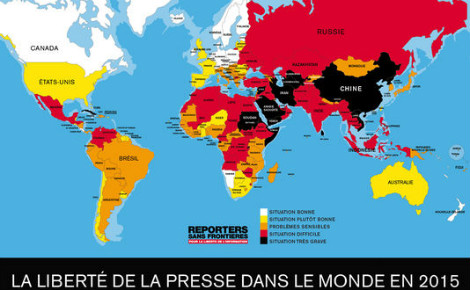 Classement de la liberté de la presse selon Reporters sans frontières.  © RSF