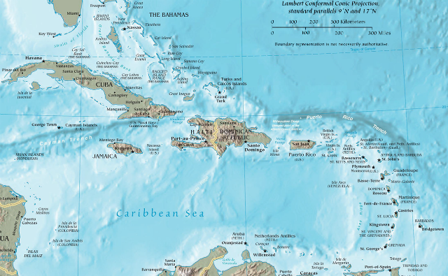 Carte de la Caraïbe par le. Image du domaine public.