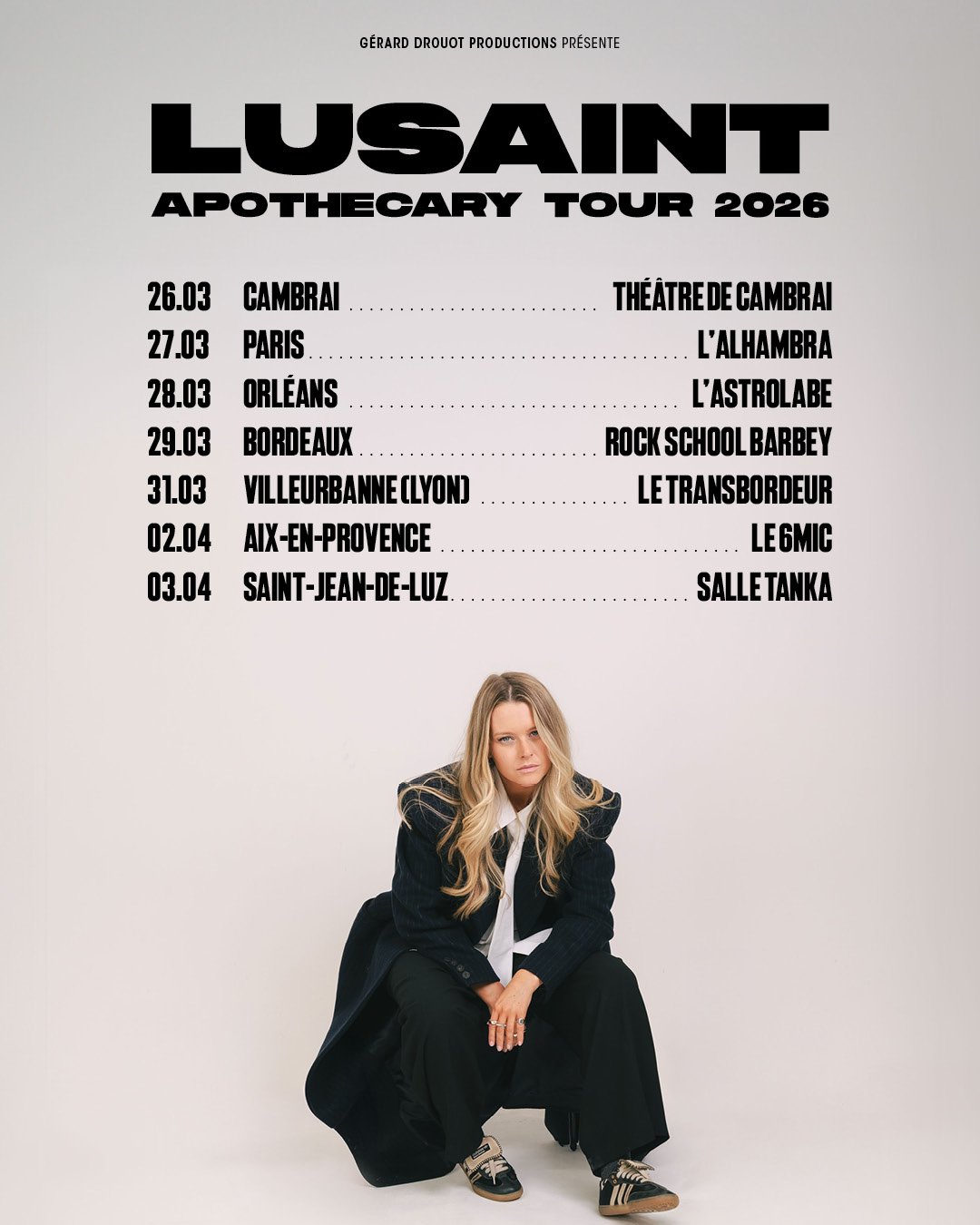Lusaint Singer Performance Lusaint en concert à Paris – Apothecary Tour 2026 le 27 mars 2026