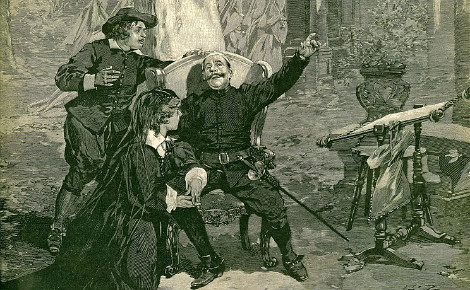 Avant-dernière scène de "Cyrano de Bergerac" au Théâtre de la Porte Saint-Martin, Paris, décembre 1897. Image du domaine public