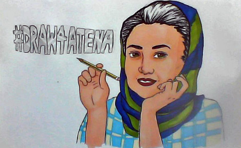 Mobilisation pour Atena Farghadani #‎draw4atena‬. Dessin (c) Pweada