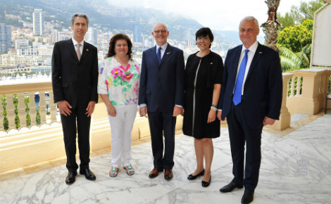 Gilles Tonelli, Conseiller de Gouvernement-Ministre pour les Relations Extérieures et la Coopération; Ekaterina Seminikhina, Consul Général Honoraire de la Fédération de Russie à Monaco; S.E.M. Serge Telle, Ministre d’État; S.E.Mme Mireille Pettiti, Ambassadeur de Monaco auprès de la Fédération de Russie; S.E.M. Alexandre Orlov, Ambassadeur de la Fédération de Russie à Monaco. Photo (c) Manuel Vitali / DC