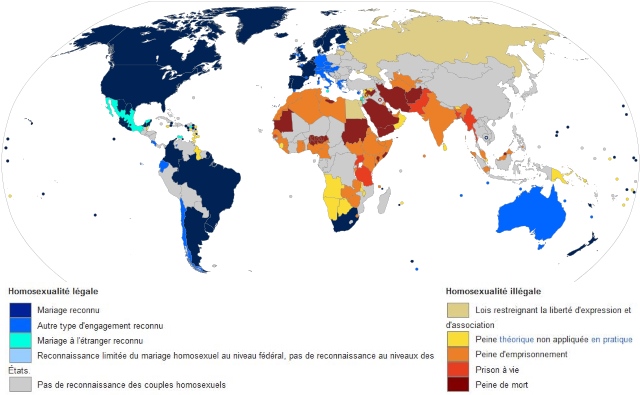 Carte de la tolérance LGBT dans le monde. Illustration (c) Silje