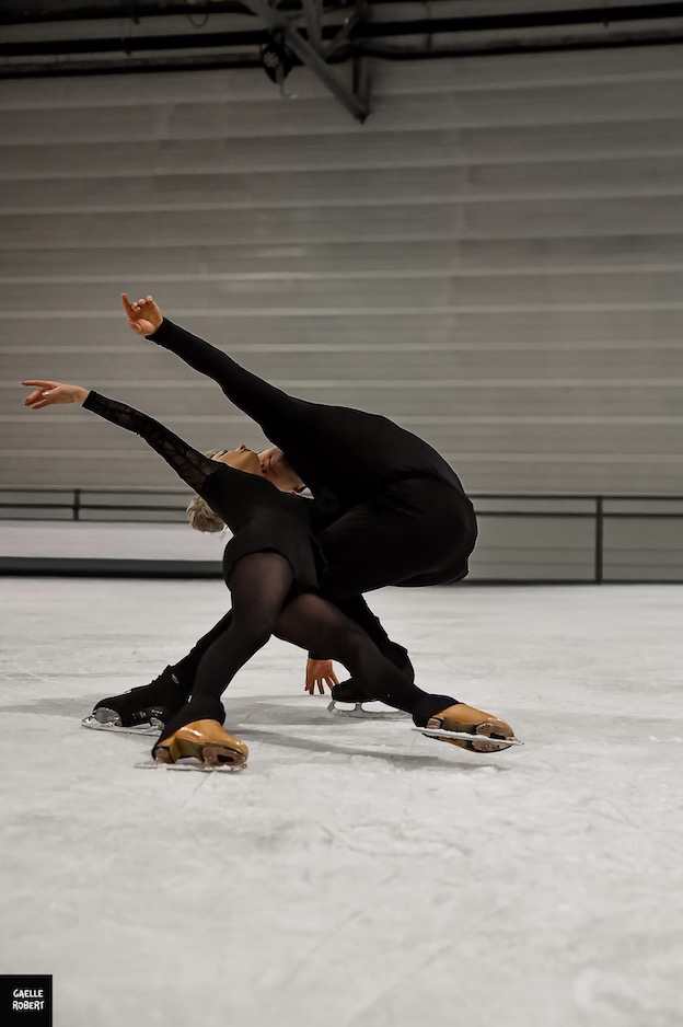A central component of our work is adagio. Adagio refers to the slow, controlled part of pair skating, often built around lifts, holds, and transitions that require strength, stability, and fluidity.(c) Sarah Lepage.