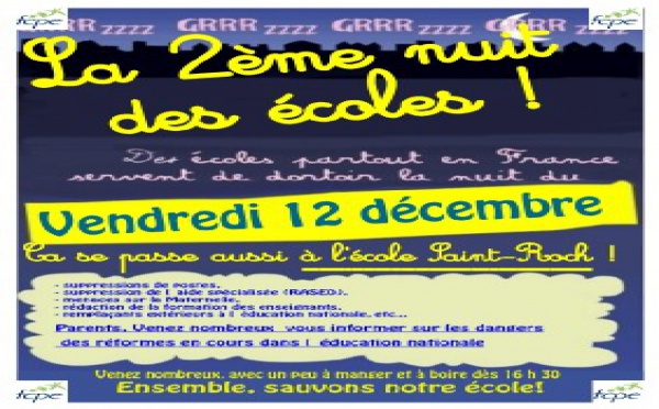 2ème « Nuit des écoles » à l’école St-Roch, le vendredi 12 décembre : une chaîne humaine pour protéger l’école contre les « menaces Darcos »