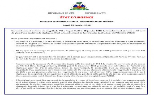 HAITI: Bilan du séisme