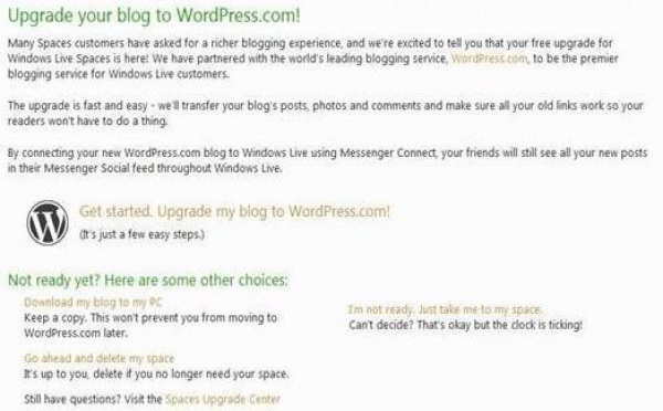 30 millions de blogs doivent migrer de Microsoft Windows Live Spaces vers Wordpress