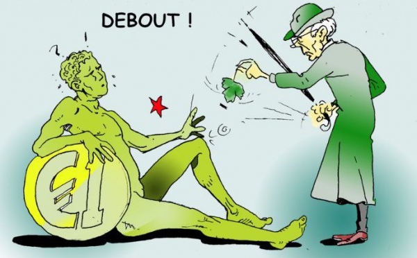 DESSIN DE PRESSE - HERMAN VAN ROMPUY APPORTE SON SOUTIEN AUX GRECS