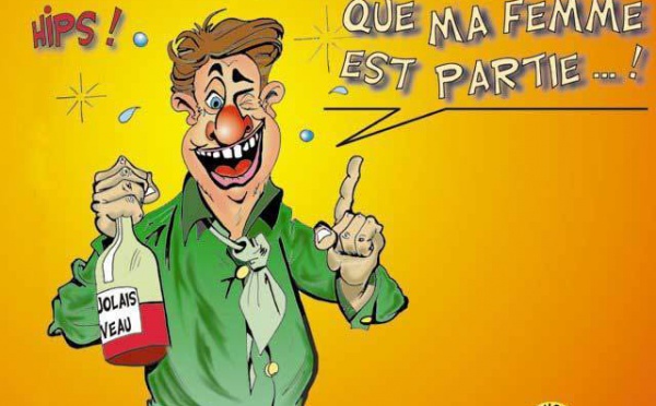 DESSIN DE PRESSE: In vino verrerie flasque