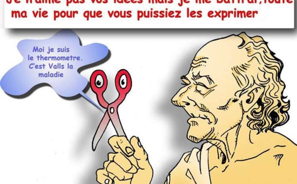 DESSIN DE PRESSE: Valls tiraillé entre délinquance et liberté d'expression